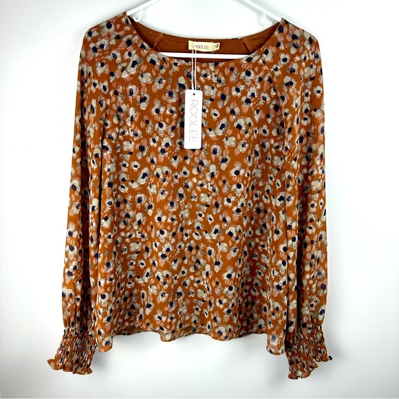 Roolee Tops - Roolee Women’s Floral Smocked Burnt Orange Long Sleeve Blouse W/Tag Size M